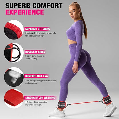 Ankle Resistance Bands with Cuffs, Ankle Bands for Working Out, Ankle Resistance Band for Leg, Booty Workout Equipment for Kickbacks Hip Fitness Training, Exercise Bands for Butt Lift Women