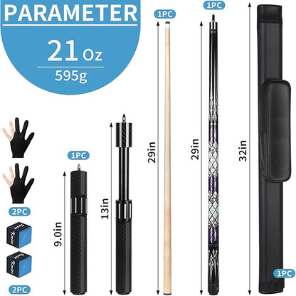 Kmise Professional Pool Cue Stick - 19 20 21oz Canadian Maple Cue Sticks, Low Deflection Shaft with Telescopic Carbon Fiber Extension, Pool Sticks for Aults, Billiard Cue Sticks with Leather Cue Case