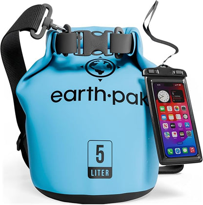 Earth Pak Waterproof Dry Bag - Roll Top Waterproof Backpack Sack Keeps Gear Dry for Kayak with Waterproof Phone Case