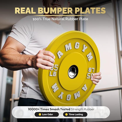 2 Inch Bumper Plates，10-500lbs，Barbell Rubber Olympic Weight Plates Set for Home Gym, Strength Training & Weight Lifting, Multiple Options Colors