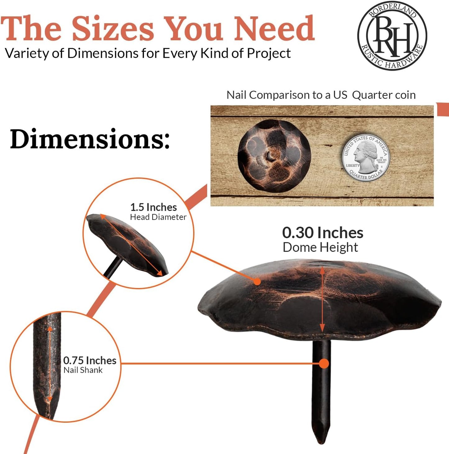 10 Pack 1.5" Round Head Iron Clavos Decorative Nails – Oil Rubbed Bronze – Handmade Rustic Round Fasteners for Farmhouse Shutters, Faux Wood, Barn Doors, Shutters, Gates – Ornamental Wood Accent