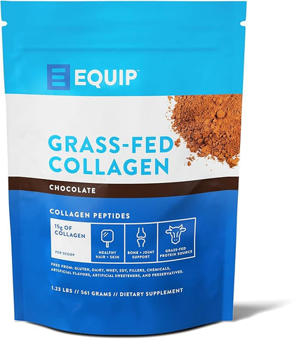 Equip Foods Grass Fed Collagen Powder | Hydrolyzed Bovine Collagen Peptides with Amino Acids | Prime Beef Collagen for Healthy Joints, Skin & Nails | Non-GMO, Paleo Friendly | 30 Servings, Chocolate