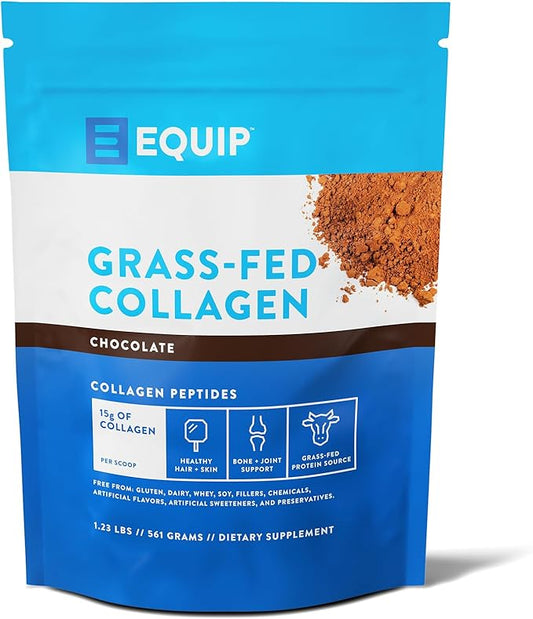 Equip Foods Grass Fed Collagen Powder | Hydrolyzed Bovine Collagen Peptides with Amino Acids | Prime Beef Collagen for Healthy Joints, Skin & Nails | Non-GMO, Paleo Friendly | 30 Servings, Chocolate