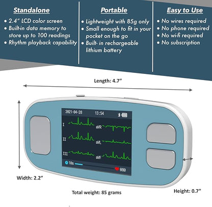 EMAY 6L Portable ECG Monitor | Record ECG and Heart Rate in 6 Channels | Compatible with Smartphone and PC | No Subscription Required