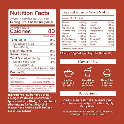 Further Food Chocolate Collagen Peptides Powder, Grass-Fed Pasture-Raised Hydrolyzed Type 1 & 3 Protein, Gut Health + Joint, Hair, Skin, Nails, Paleo Keto Sugar-Free 11.36 oz