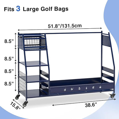 Lauren&Harold Golf Bag Organizer Garage Storage, Golf Storage Rack Stand Fits 2 Golf Bags, Golf Clubs and Other Golfing Equipment Accessories, Golf Organizer for Garage, Club, Shed, Basement