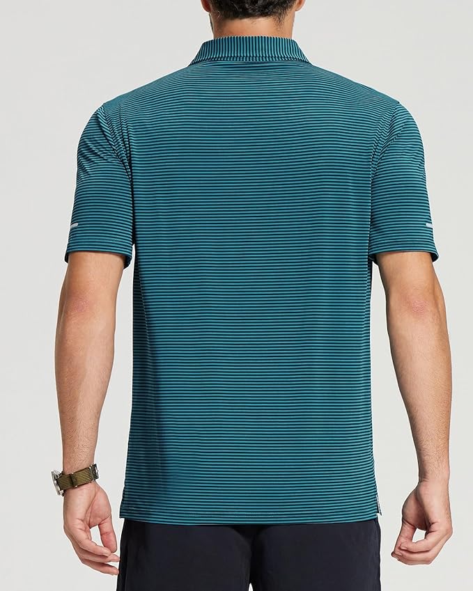 Golf Shirts for Men - Moisture Wicking Short Sleeve Performance Sport Casual Striped Collared Mens Polo Shirt