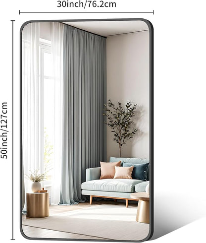 30 x 50 Inch Bathroom Mirror, Matte Black Wall Mirror with Metal Frame, Decorative Rectangular Vanity Mirror for Bedroom Bathroom Living Room Entryway (Horizontal/Vertical)