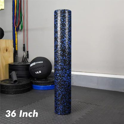 High-Density Round Foam Roller for Muscle Soreness Recovery, Exercise, Massage - 18", 24", 36" Blue Fleck (36 Inch)