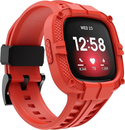 GELISHI Compatible with Fitbit Versa 3 Bands with Bumper,TPU Sport Protective Case Rugged Protector Replacement Strap Accessories for Fitbit Sense/Fitbit Versa 3 Smart Watch