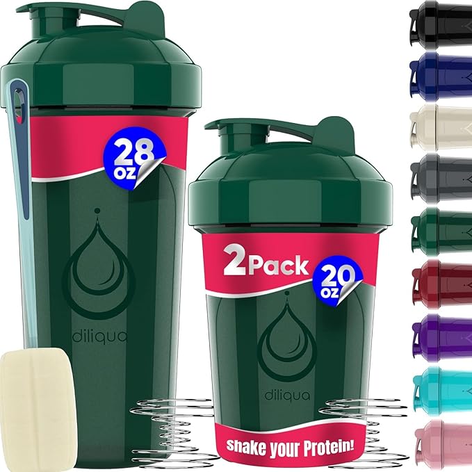 4 PACK, 28 oz & 20 oz Shaker Bottles for Protein Mixes | BPA-Free & Dishwasher Safe | Protein Shaker Bottle | Shaker Cups | Leakproof Blender Shaker Bottle Pack (28 & 20 oz Green)