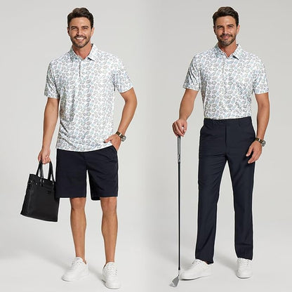 Golf Shirts for Men - Moisture Wicking Short Sleeve Performance Sport Casual Striped Collared Mens Polo Shirt