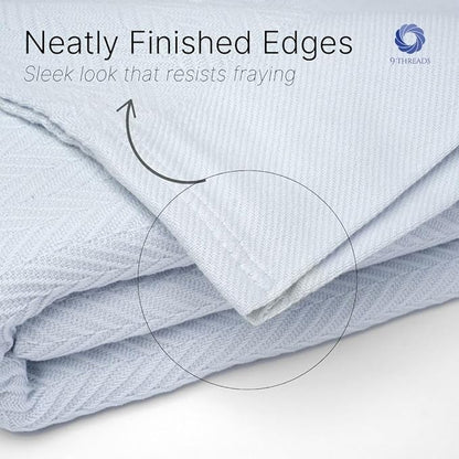 100% Cotton Herringbone Weave Blankets, 66"X90" Twin, Throw Blanket for Bed,All Season Cotton Blanket, Cozy Blanket,Throws Bed Blanket, Throw Blanket for Couch,Modern Home Decor -Light Blue