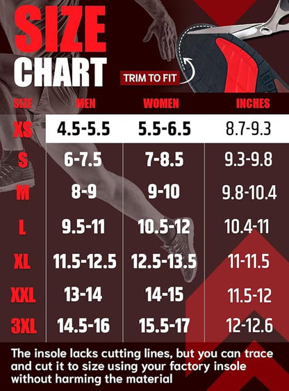 Flex Fit Sport Insoles - Medium Arch Support Inserts - Running Insoles for Sneackers - Shoe Inserts for Men and Women (Red, XS)