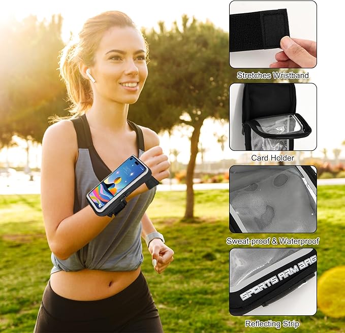 2 Pcs Phone Holder for Running Exercise Phones Armband Waterproof and Breathable Coin Purse Adjustable with Touch Screen Function Outdoor Cycling Use Suitable Sizes Under 6.8 Inches