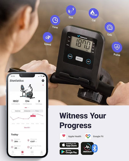 MERACH Recumbent Exercise Bike for Home with Smart Bluetooth and Exclusive App Connectivity, LCD, Heart Rate Handle, Magnetic Recumbent Bikes S08/S23