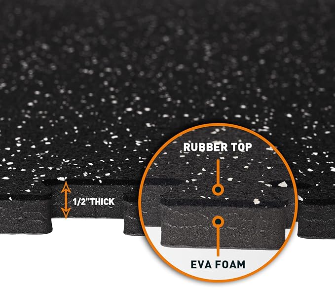 1/2in Thick 48 Sq Ft Rubber Top High 12 Pcs 24 x 24in Tile,