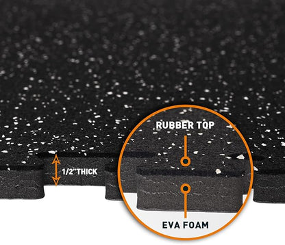 1/2in Thick 48 Sq Ft Rubber Top High 12 Pcs 24 x 24in Tile,
