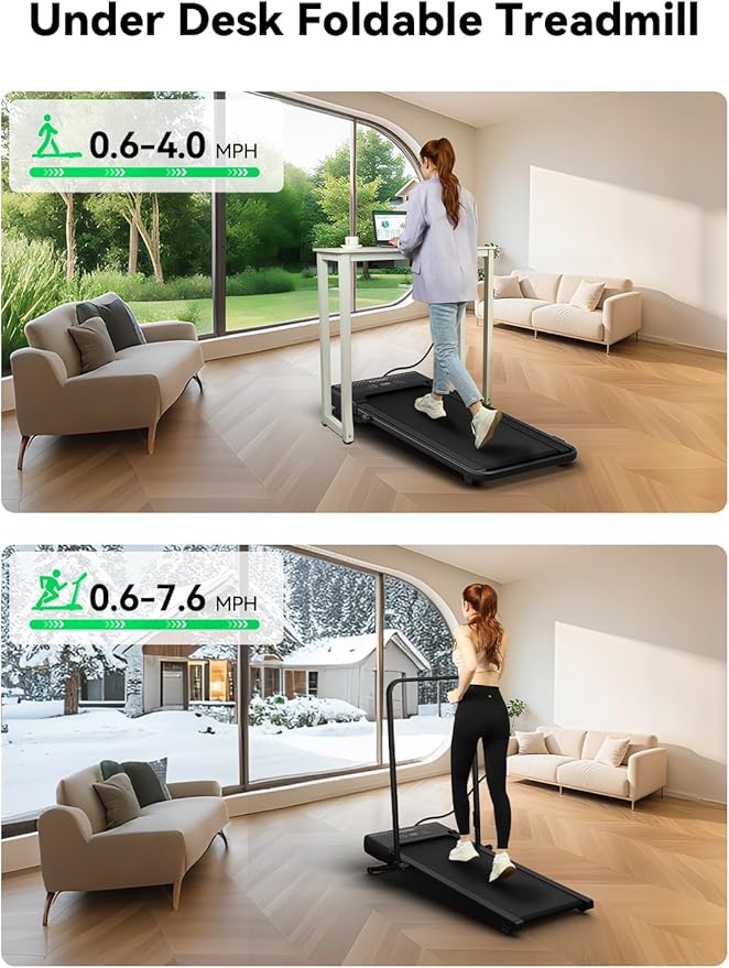 Walking Pad Treadmill, 12% 5-Level Auto Incline, 2-in-1 Under Desk Foldable w/Remote Control, 12 HIIT Mode, 265 Lbs, 7.6 MPH Max, Portable Treadmill for Office Home, No Tablet Stand