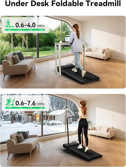 Walking Pad Treadmill, 12% 5-Level Auto Incline, 2-in-1 Under Desk Foldable w/Remote Control, 12 HIIT Mode, 265 Lbs, 7.6 MPH Max, Portable Treadmill for Office Home, No Tablet Stand