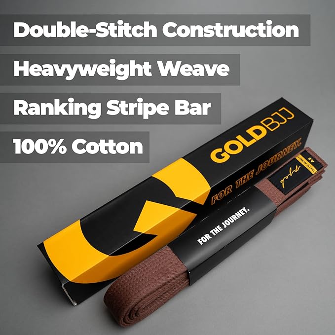 Gold BJJ Jiu Jitsu Belt - Premium Belts with Rank Bar for Stripes - IBJJF Competition Approved