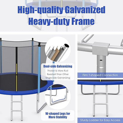 GYMAX Trampoline, 8FT 10FT 12FT 14FT 15FT 16FT Recreational Trampolines w/Safety Enclosure Net & Ladder - ASTM Certificated, Outdoor Trampoline for Kids and Adults