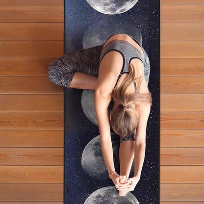 QiyI Yoga Mat Towel with Corner Pockets, Non Slip Sweat Absorbent Hot Yoga Towels, Soft Yoga Blankets with Travel Bag, Skidless Mat Cover for Workout, Gym, Fitness - 74"x26", Moon Cycle