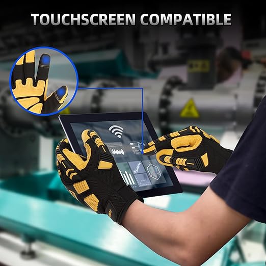 JUMPHIGH Work Gloves for Men, Heavy Ducty TPR Protector Impact Gloves, Anti Vibration, Abrasion Resistance, Flex Grip, Touch Screen (M)