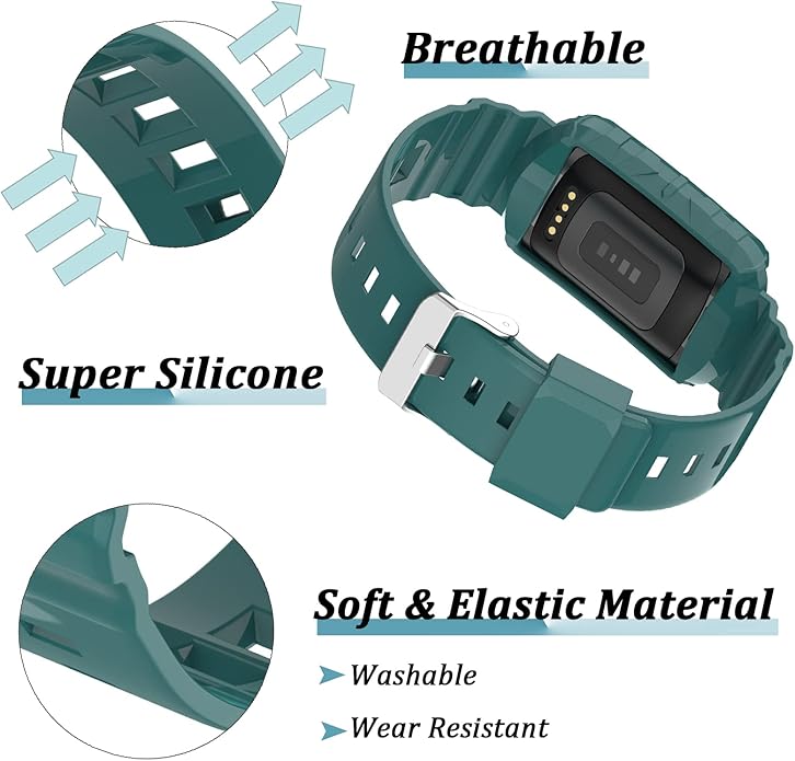 NINKI Green Sport Band Compatible Silicone Fitbit Charge 5/4/3 SE Band with Case,All In One Case with Band for Fitbit Charge 5 Bands for Men Fitbit Charge 4 Band Waterproof Charge 3 Bands for Women