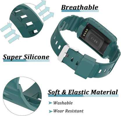 NINKI Green Sport Band Compatible Silicone Fitbit Charge 5/4/3 SE Band with Case,All In One Case with Band for Fitbit Charge 5 Bands for Men Fitbit Charge 4 Band Waterproof Charge 3 Bands for Women