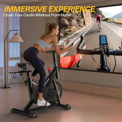 YAMO Exercise Bike, Upgraded Stationary Bikes for Home Cardio with App Compatible, Adjustable Quiet Magnetic Resistance Indoor Cycling Bike 300 LBS Capacity Comfortable Seat Cushion & Tablet Mount