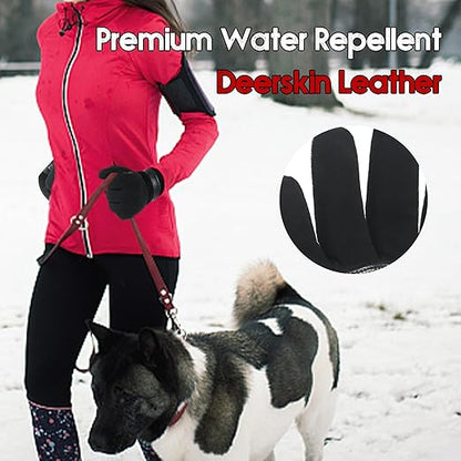 HANDLANDY Winter Gloves for Men Women, Thermal Gloves for Cold Weather Driving Cycling Ski Outdoor, Insulated Leather Work Gloves (Small, Black)