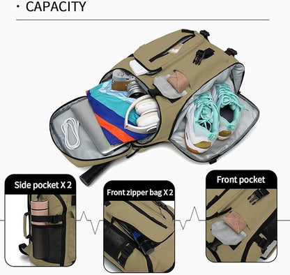 Kalesi Gym Duffle Tennis Bag Backpack 4-Way Waterproof with Shoes Compartment for travel Sport Hiking laptop (Wood color)