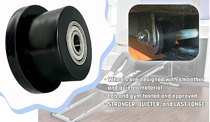 4-Pack Universal Gym Machine Roller Wheels - Heavy-Duty Black Plastic Rollers for Multi-Model Home Fitness Equipment, Direct Replacement for Worn Exercise Machine Components