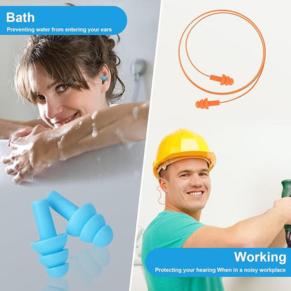 Ear Plugs for Swimming,Sleeping Noise Cancelling,Snoring,Shoting,Working, Reusable Silicone Earplugs, Super Soft Ear Plug for Noise Reduction, Ears Protection (12 Pairs)