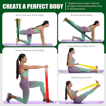 Resistance Bands, Exercise Bands, Physical Therapy Bands for Strength Training, Yoga, Pilates, Stretch Elastic Band with Different Strengths, Workout Bands for Home Gym