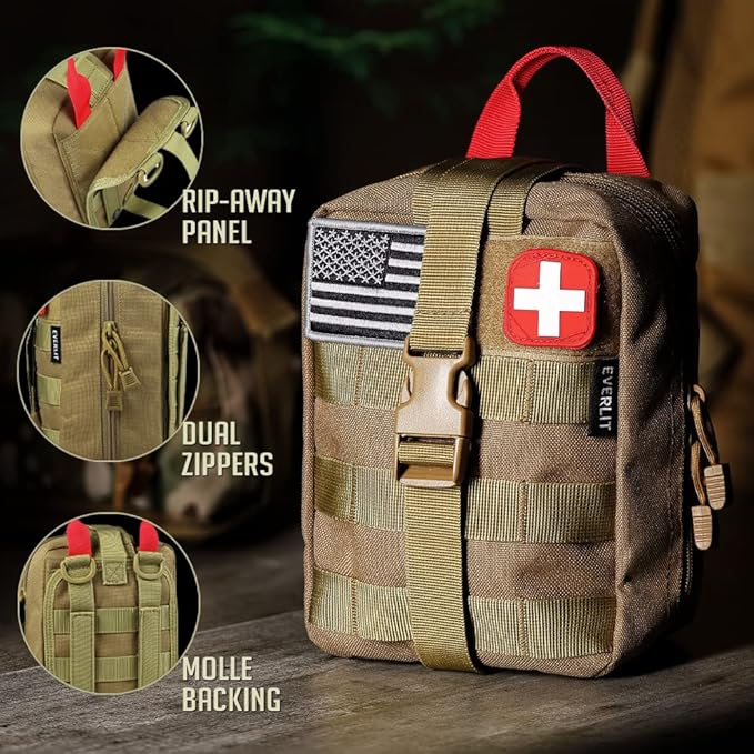 EVERLIT 250 Pieces Survival First Aid Kit IFAK EMT Molle Pouch Survival Kit Outdoor Gear Emergency Kits Trauma Bag for Camping Boat Hunting Hiking Home Car Earthquake and Adventures