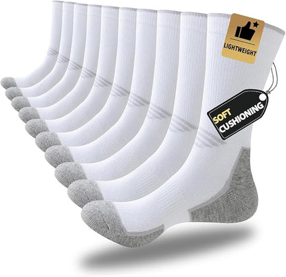 JOYNÉE 5/10 Pairs Mens Lightweight Athletic Crew Socks Cushioned Breathable Long Socks for Sports Running