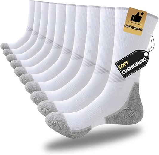 JOYNÉE 5/10 Pairs Mens Lightweight Athletic Crew Socks Cushioned Breathable Long Socks for Sports Running