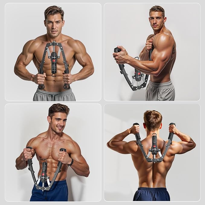 FLYBIRD Chest & Arm Twister Trainer, Hydraulic Power Chest Press Machine 22-440lbs for Upper Body Strength Training, 2-in-1 Chest Trainer with Ab Roller Wheel (Backpack & Pad Included)