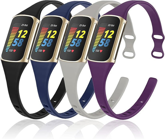 surundo Compatible with Fitbit Charge 6 Bands/Fitbit Charge 5 Bands - Slim Thin Narrow Soft Silicone Sport Strap Replacement Wristbands for Fitbit Charge 5/Charge 6 Advanced Fitness/Health Tracker