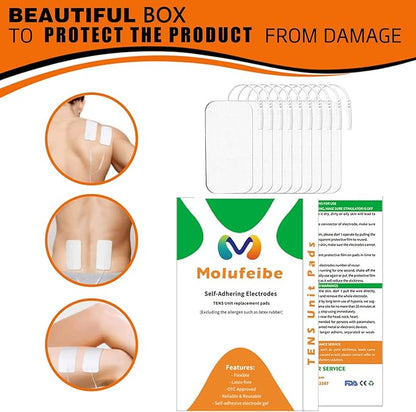 10PCS TENS Unit Replacement Pads 2x4, Reusable Electrodes for Muscle Stimulator Machine, Compatible with AUVON TENS, TENS 7000, Etekcity Tens Unit