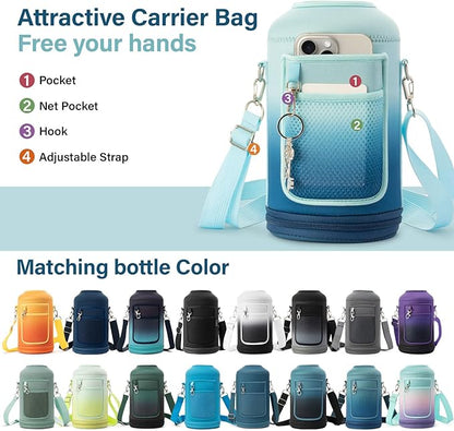 1 Gallon Water Bottle Insulated | Thickened Stainless Steel Vacuum Metal Water Jug | Portable Sports Large for Gym and Hiking with Straw, Carrier Bag, Handle Strap | BPA-Free 128 oz