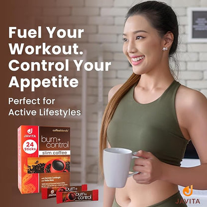 Javita Burn + Control Instant Coffee w Weight Management Herbs: Garcinia Cambogia & Yerba Mate - Slim Coffee with Help of Exercise, Keto Coffee for Diet Support, 1 box - 24 (4.55g) Sticks