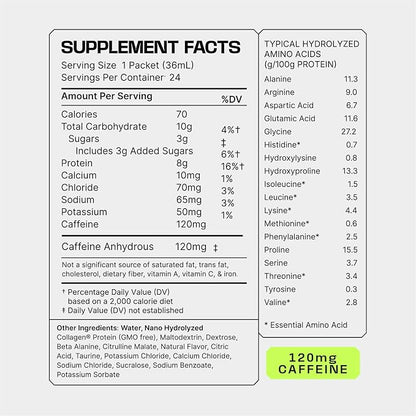 Frog Fuel Power Energized Protein Shot, 15g Protein Nano-Hydrolyzed Grass Fed Collagen, 120mg Caffeine, Fat & Sugar Free, 22 Amino Acids, 0 Carbs, Berry, 1 oz Packets, 24 Pack
