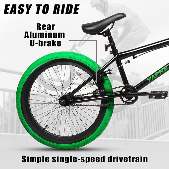 Freestyle BMX Bike, 20 Inch Yaphet Bicycle for Teen Beginner and Adult Riders, Bike with Hi-Ten Steel Frame, Multiple Colors