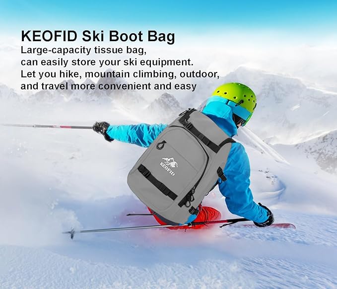 KEOFID 50L Ski Boot Bag Backpack, Waterproof Ski Bag, Travel Backpack for Ski Helmet, Snowboard