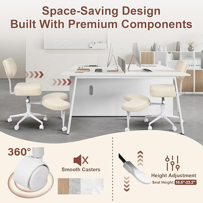 Meditation Chair Cross Legged ADHD Office Chair for Adults with Wheels Ergonomic Back Support and Leg Rest for Multi Position Criss Cross Sitting Kneeling and Yoga Height Adjustable, Leather Style