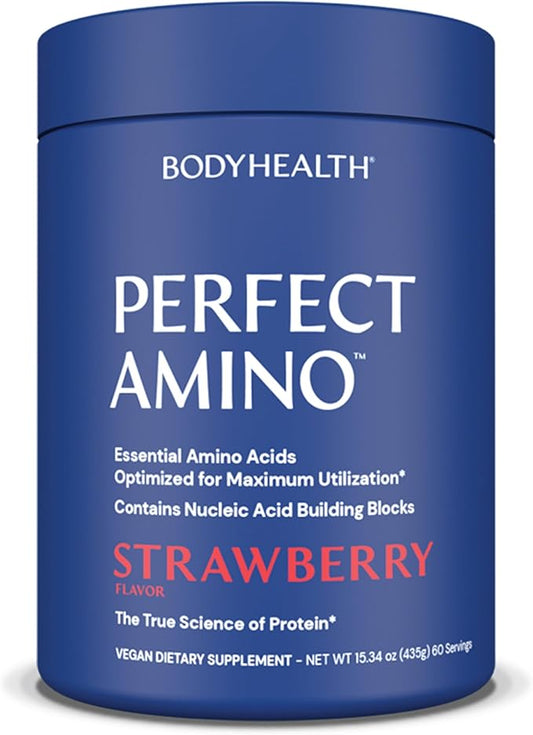BodyHealth PerfectAmino Powder - BCAA and EAA Powder for Pre and Post Workout - Amino Acid Energy Drink for Men and Women to Support Lean Muscle and Recovery - Strawberry - 120 Servings