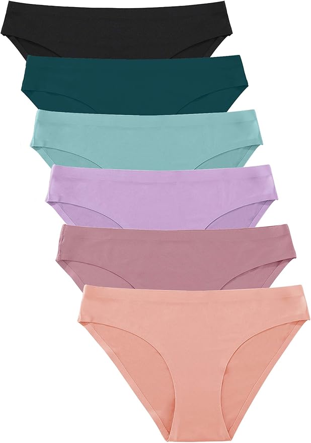 FINETOO 6 Pack Women’s Seamless Hipster Underwear No Show Panties Invisibles Briefs Soft Stretch Bikini Underwears XS-XL